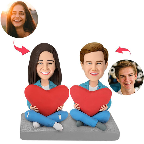 Custom Bobblehead Heart Couple With Engraved Text