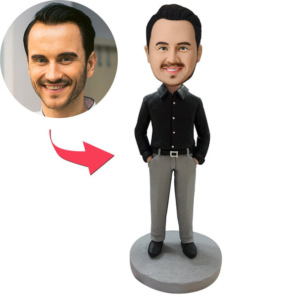 Custom Business Casual Male C Bobblehead With Engraved Text