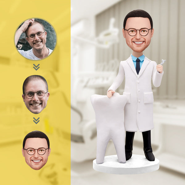 Personalized Male Dentist Bobblehead with Engraved Text