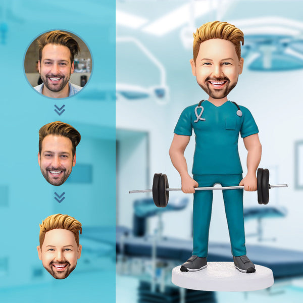 Personalized Fitness Male Doctor Bobblehead with Engraved Text